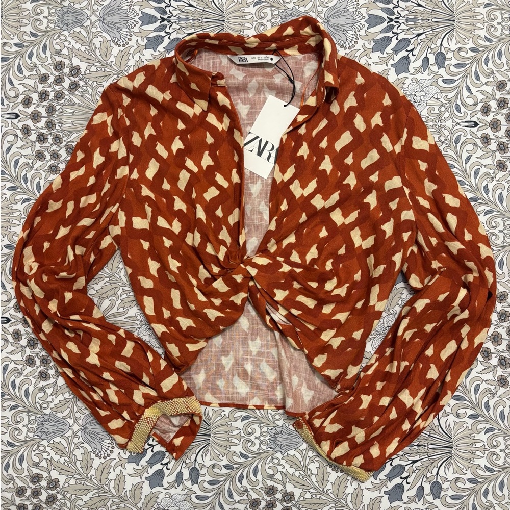 Zara Terracotta and Beige Twist Blouse